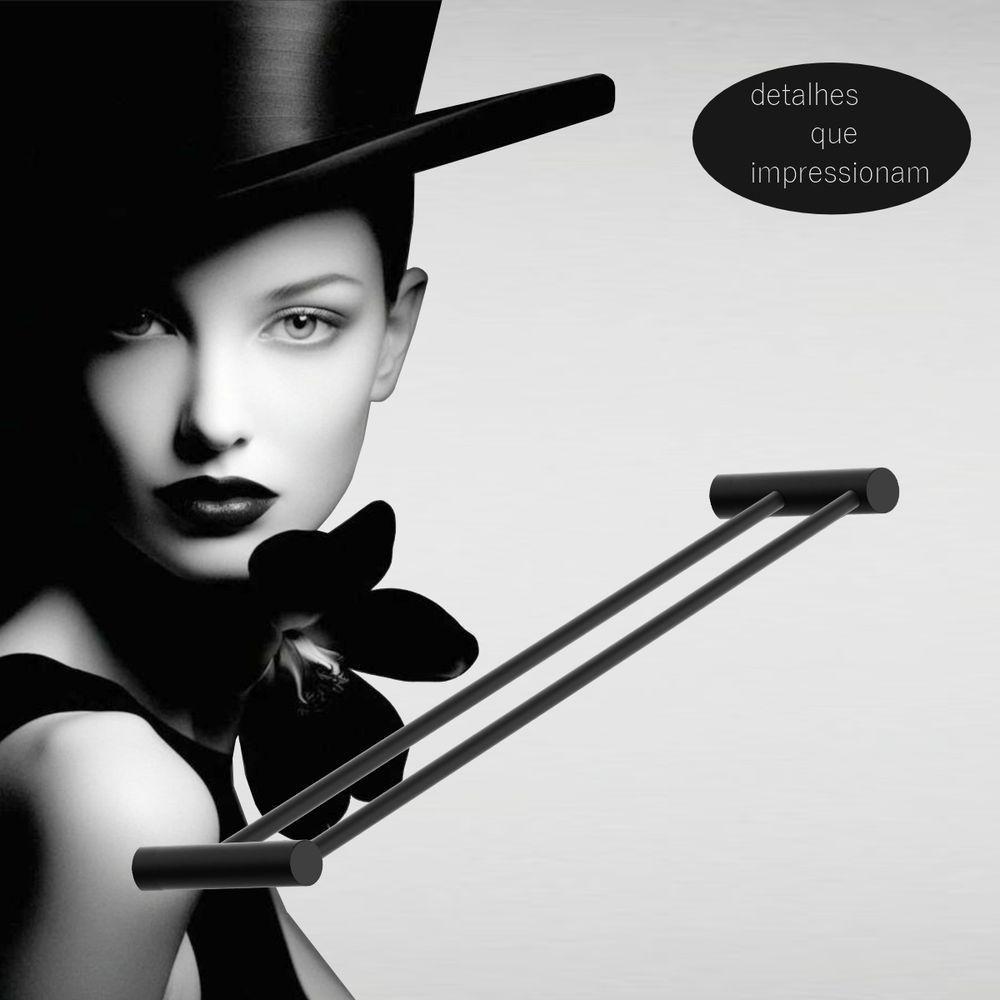 Porta Toalha Toalheiro Duplo Para Banheiro Preto Fosco Orion 70cm - 2