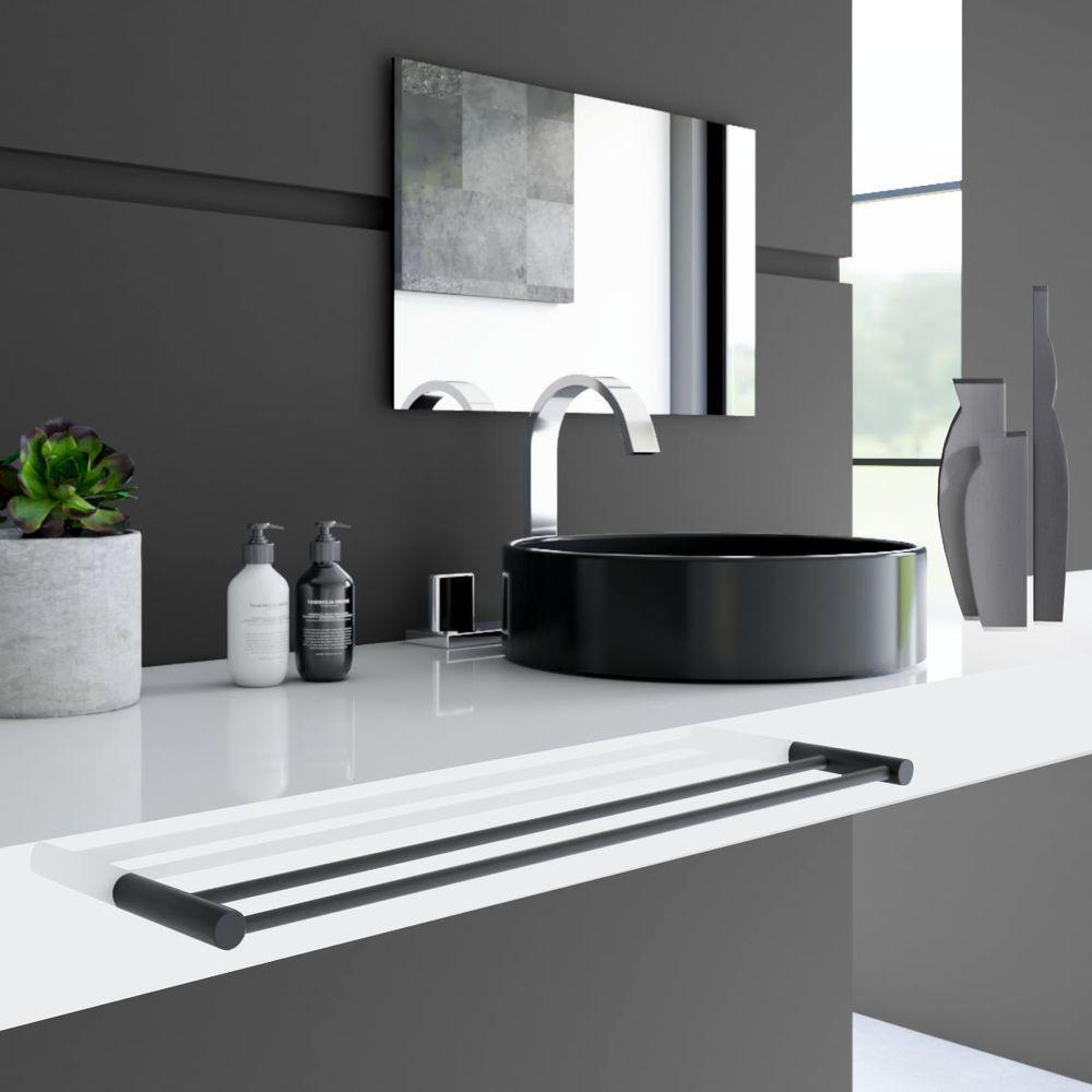 Porta Toalha Toalheiro Duplo Para Banheiro Preto Fosco Orion 70cm - 4