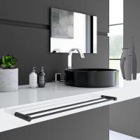 Porta Toalha Toalheiro Duplo Para Banheiro Preto Fosco Orion 70cm