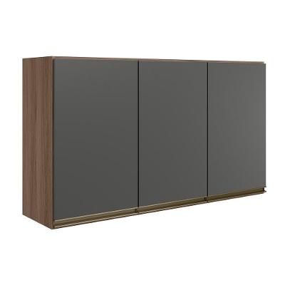 Armario Aereo 3 Portas Mdf 120 Cm Kali 12197 Carvalho Toq Chumbo Nicioli Carvalho Toq Chumbo
