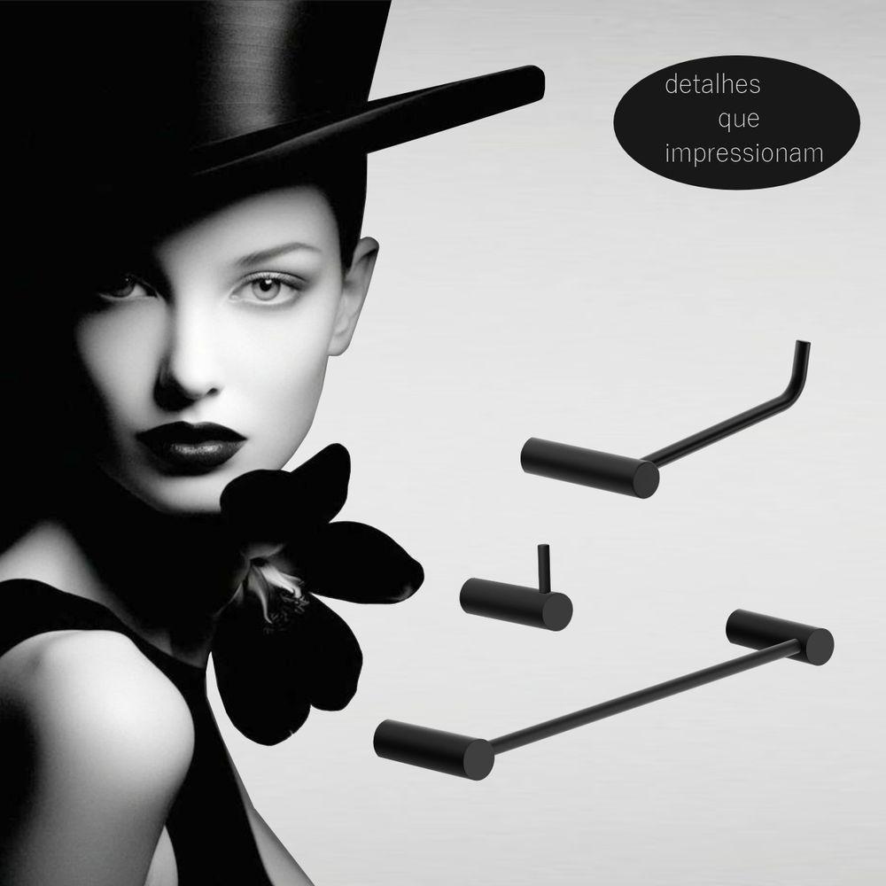 Kit Acessório Banheiro Preto Fosco 3 Peças Grego Metal 2030or - 2