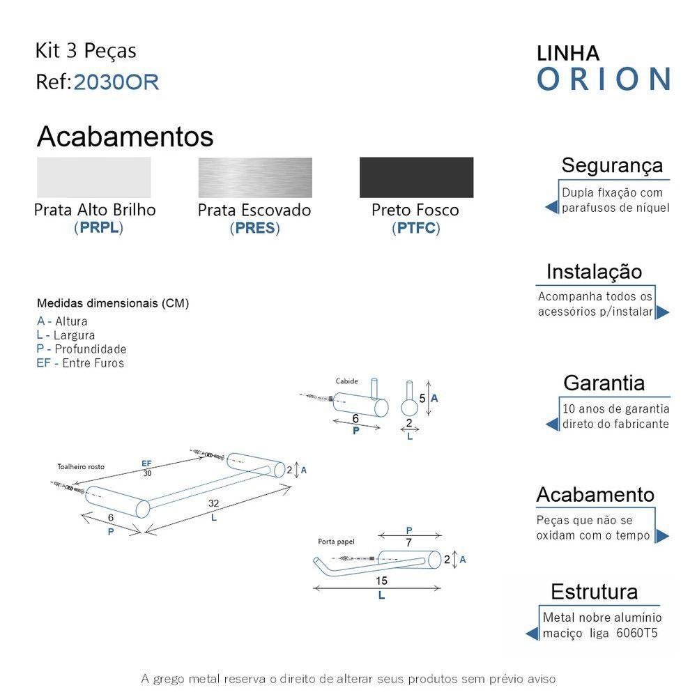 Kit Acessório Banheiro Preto Fosco 3 Peças Grego Metal 2030or - 7