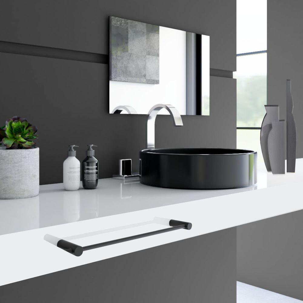 Porta Toalha Toalheiro De Rosto Para Banheiro Preto Fosco Orion 30cm - 4