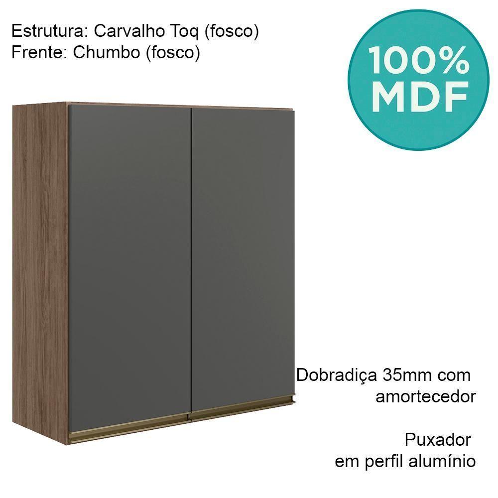 Armario Aereo 2 Portas Mdf 70 Cm Kali 12208 Carvalho Toq Chumbo Nicioli Carvalho Toq Chumbo - 4