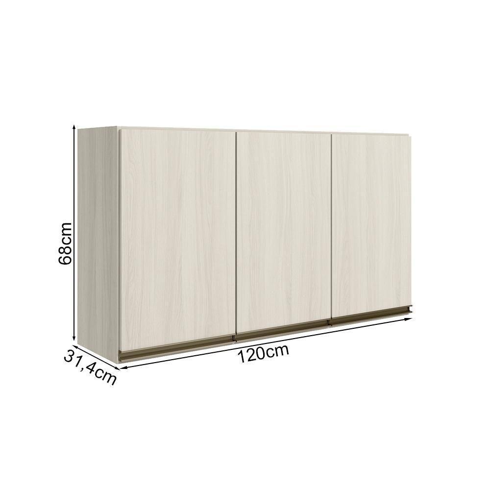 Armario Aereo 3 Portas Mdf 120 Cm Kali 12197 Bianco Toq Bianco Toq Nicioli Bianco Toq Bianco Toq - 3
