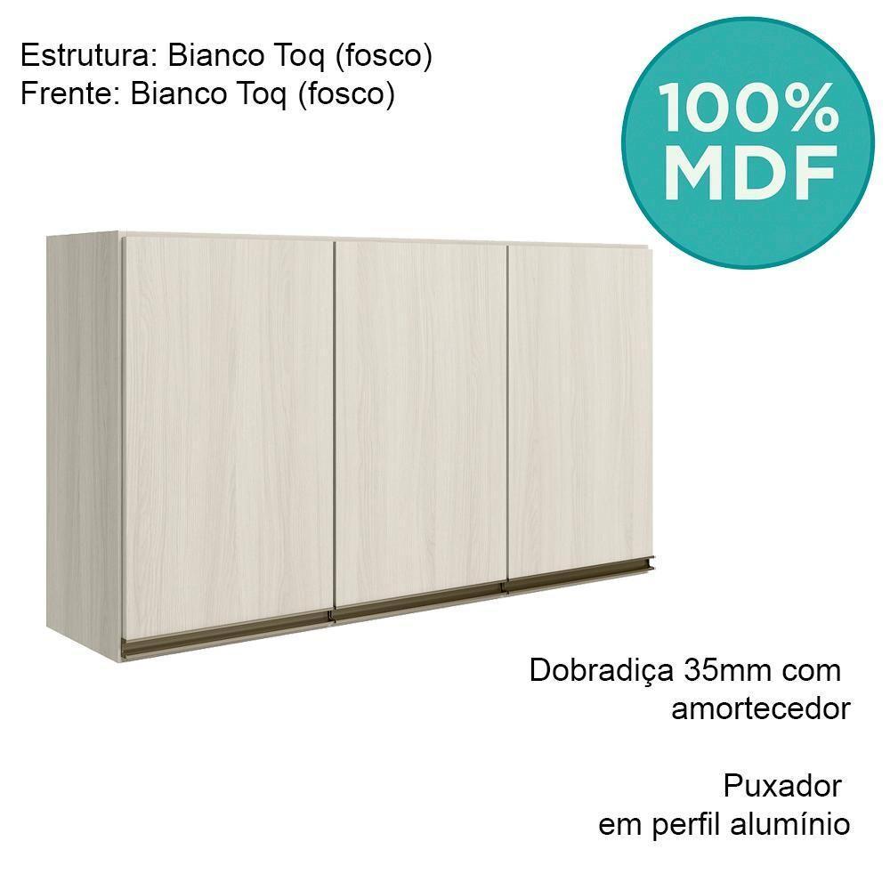 Armario Aereo 3 Portas Mdf 120 Cm Kali 12197 Bianco Toq Bianco Toq Nicioli Bianco Toq Bianco Toq - 4