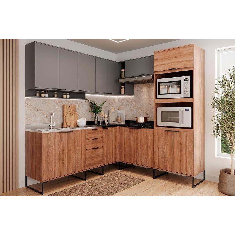 Armário De Cozinha Modulado Alpha 2505 Canto Reto C- 2 Portas 94cm Preto - Carraro - 4