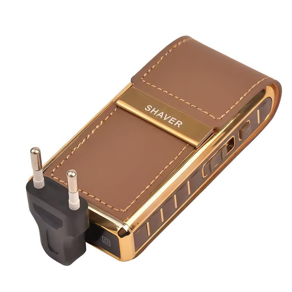 Barbeador E Aparador Kemei Rscw-5500 Recarregável Dourado Com Couro E Espelho Bivolt - 3