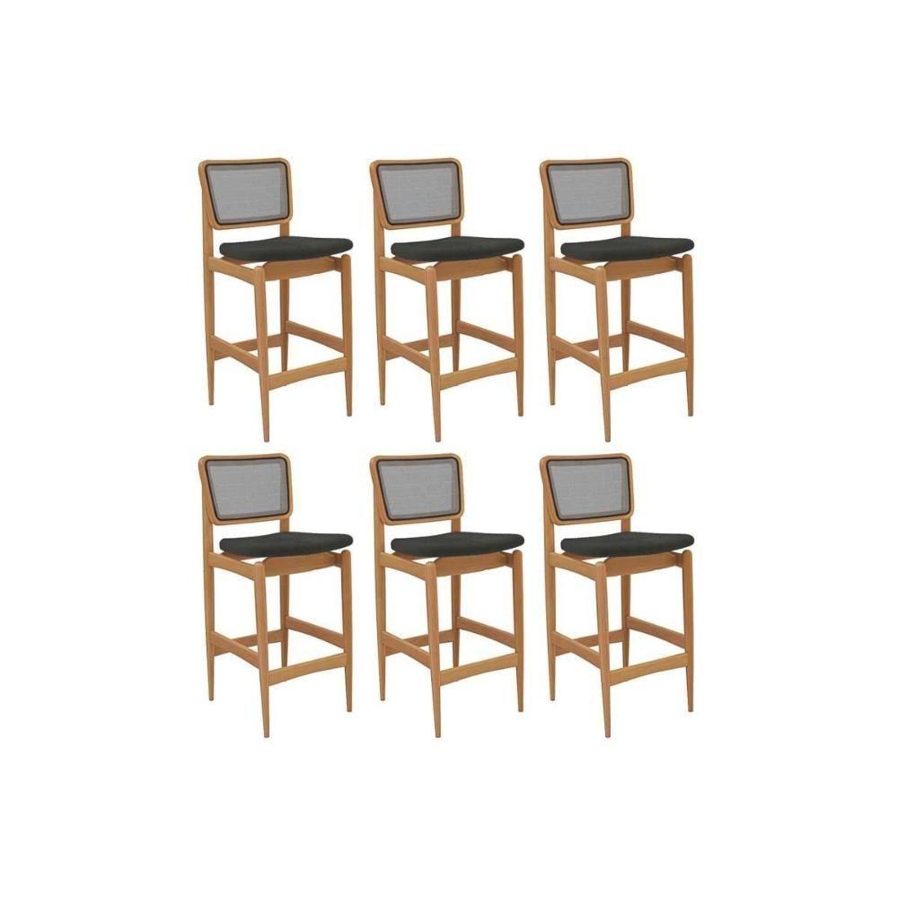 Banqueta Sala De Jantar Liz 1bmm009ca Premium Madeira Maciça Kit 6 Un Carvalho-boucle Grafite-tela Grafite - Kappesberg - 1