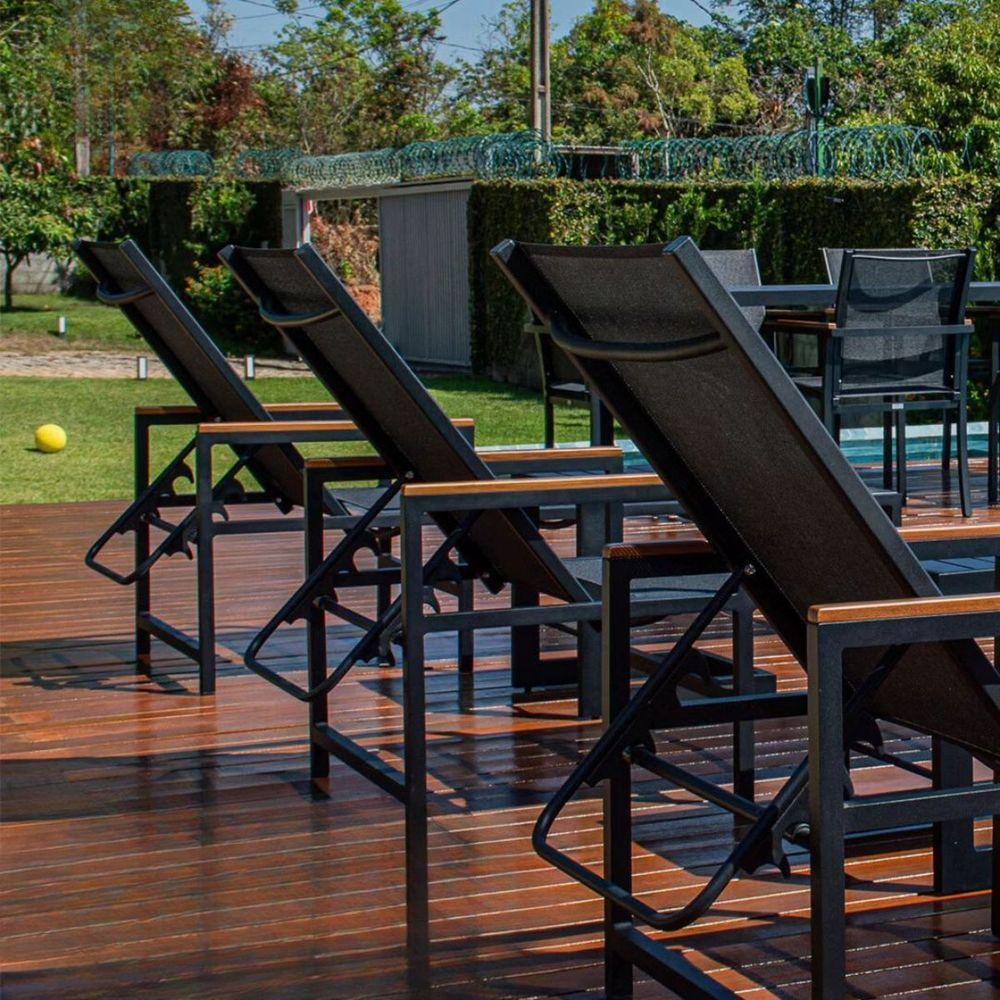 2 Espreguiçadeiras Alumínio + Ombrelone Piscina Praia Lazer Preto - 6
