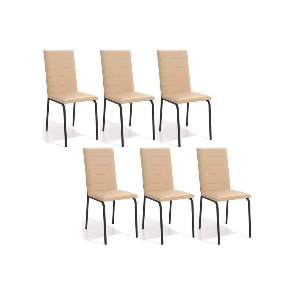 Cadeira De Cozinha Amsterdã C091prf Aço Kit 6 Un Preto-corano Bege - Kappesberg - 1