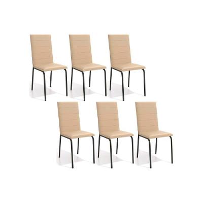 Cadeira De Cozinha Amsterdã C091prf Aço Kit 6 Un Preto-corano Bege - Kappesberg