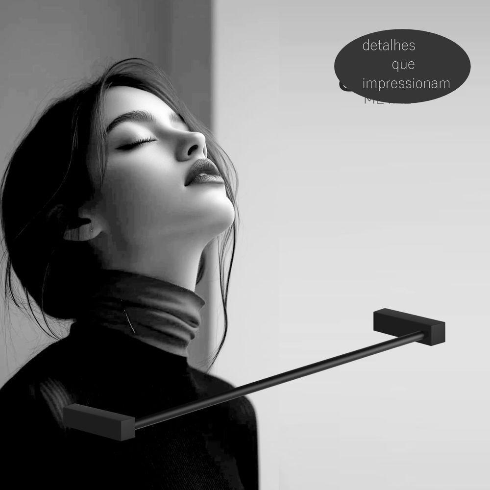 Porta Toalha Toalheiro De Rosto Para Banheiro Preto Fosco Troia 50cm - 2