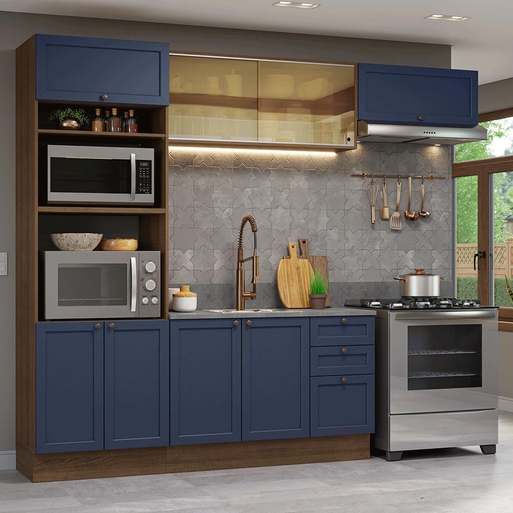 Armário De Cozinha Completa 270 Cm Rustic-azul Vik Madesa 04 Rustic-azul - 1