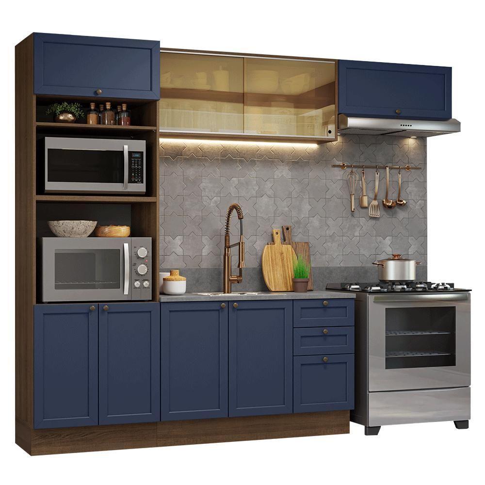 Armário De Cozinha Completa 270 Cm Rustic-azul Vik Madesa 04 Rustic-azul - 2
