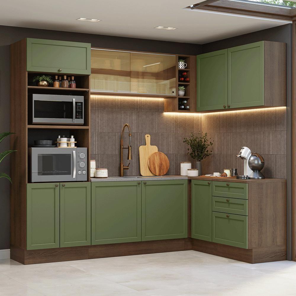 Armário De Cozinha Completa De Canto 399 Cm Rustic-verde Vik Madesa 02 Rustic-verde - 1