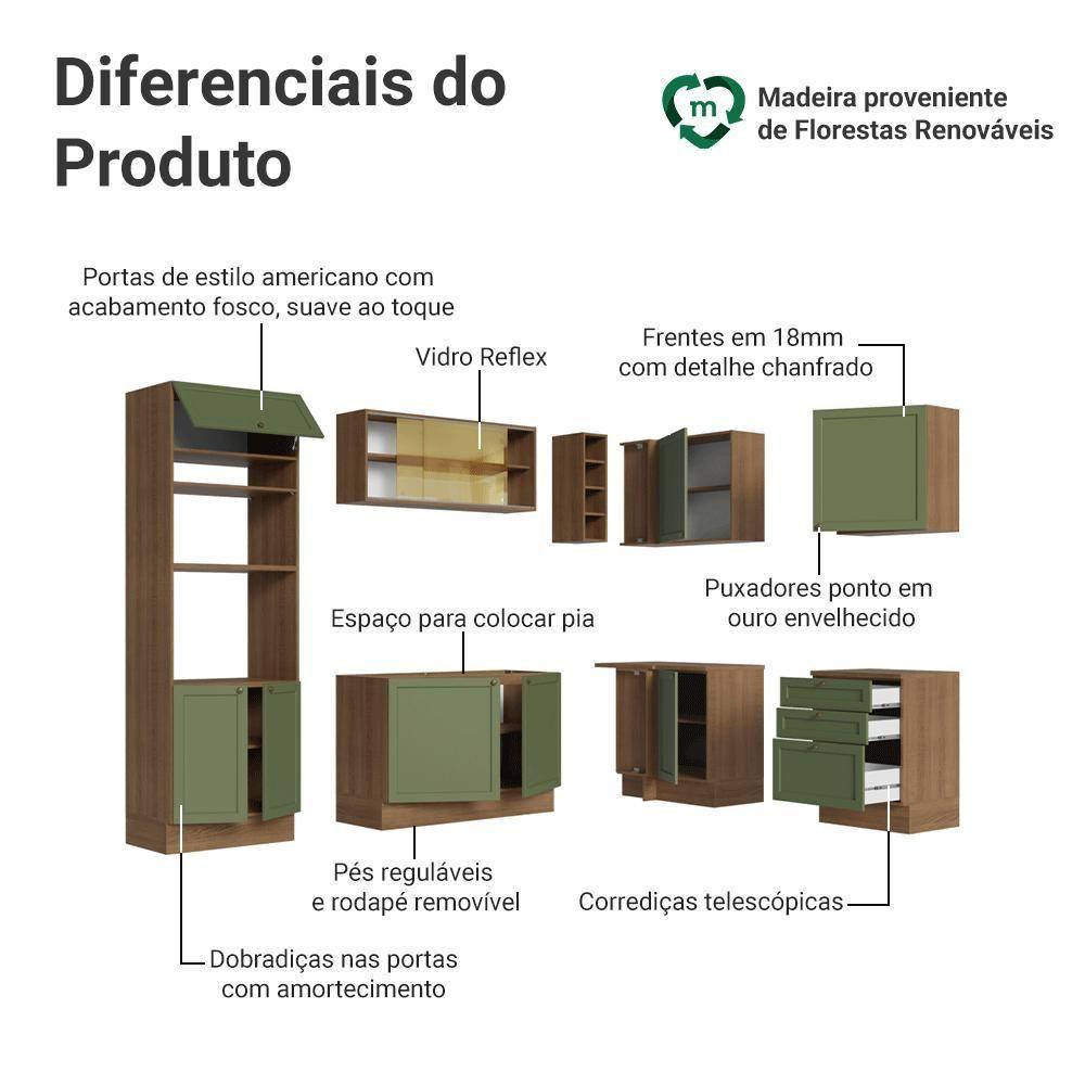 Armário De Cozinha Completa De Canto 399 Cm Rustic-verde Vik Madesa 02 Rustic-verde - 4