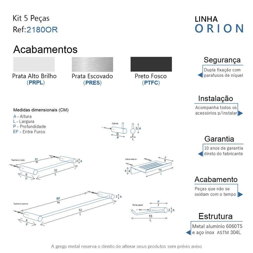 Kit Acessórios Para Banheiro Alto Brilho 5 Peças Grego Metal 2180or - 9