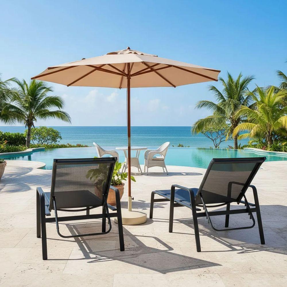 2 Cadeira Espreguiçadeira Piscina Sevilha + Guarda Sol Praia Nossakasa Preto - 3