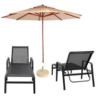 2 Cadeira Espreguiçadeira Piscina Sevilha + Guarda Sol Praia Nossakasa Preto - 1