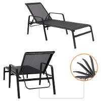 2 Cadeira Espreguiçadeira Piscina Sevilha + Guarda Sol Praia Nossakasa Preto - 7