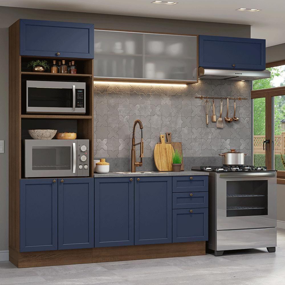 Armário De Cozinha Completa 270 Cm Rustic-azul Vik Madesa 03 Rustic-azul - 1
