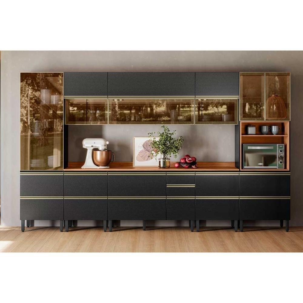 Armário Aéreo P- Cozinha Proença C- 2 Portas Basculante (1 C- Vidro Reflecta) 60cm Nogueira-carbono Prime Tx - Demóbile - 10