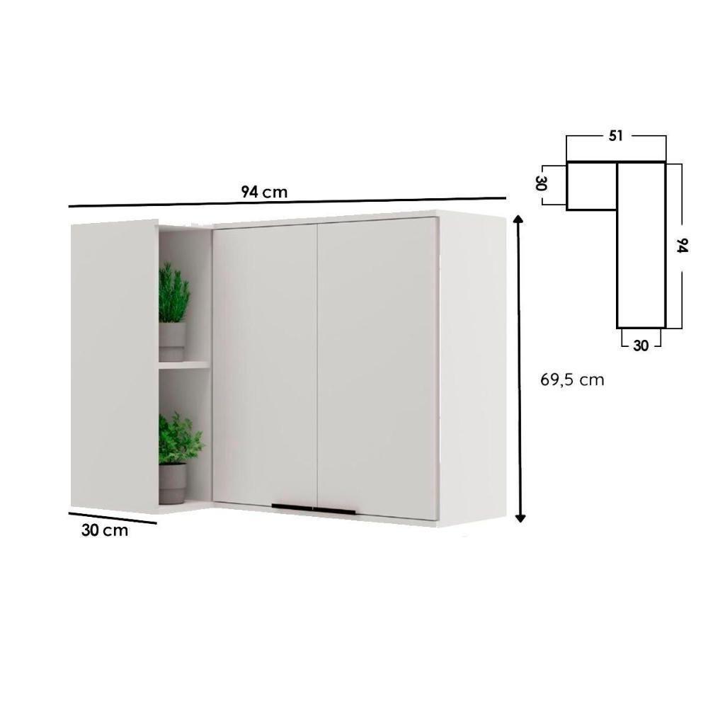 Armário Aéreo Cozinha Modulado Alpha 2505 Canto Reto C- 2 Portas 94cm Freijo-off White - Carraro - 3
