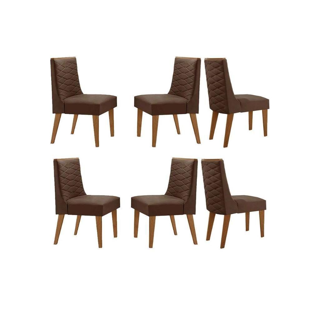 Cadeira Sala De Jantar Dafne Kit 6 Un Madeira Capuccino-suede Marrom - Rufato - 1