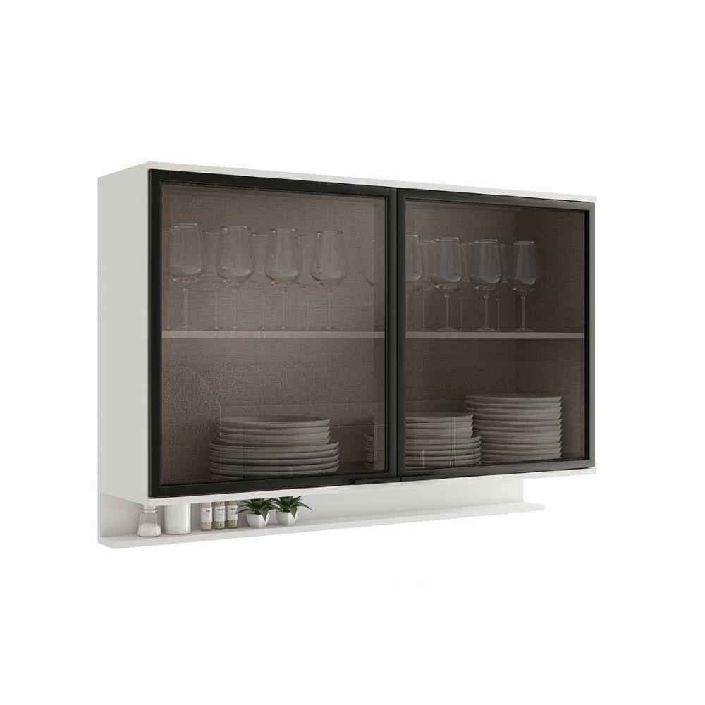 Armário De Cozinha Modulado Alpha 2500 C- 2 Portas C- Vidro 120cm Branco - Carraro - 1