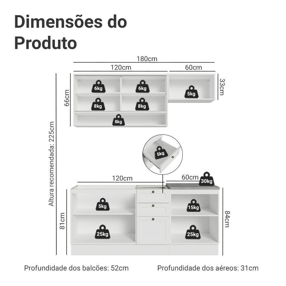 Armário De Cozinha Completa 180 Cm Branco Vik Madesa 05 Branco - 3