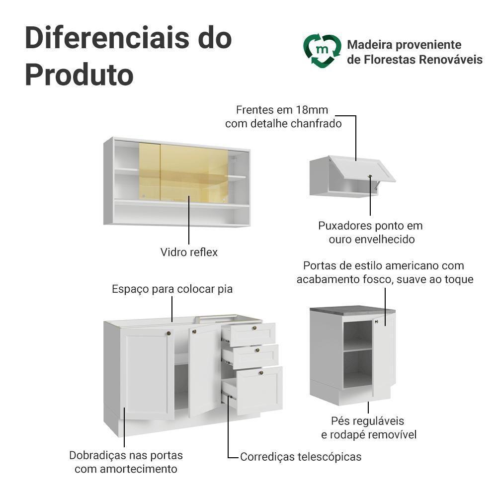 Armário De Cozinha Completa 180 Cm Branco Vik Madesa 05 Branco - 4