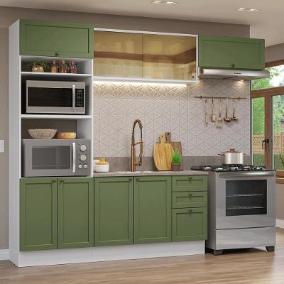 Armário de Cozinha Completa Vik 8 Portas 3 Gavetas 270 cm Branco Verde com Torre Quente