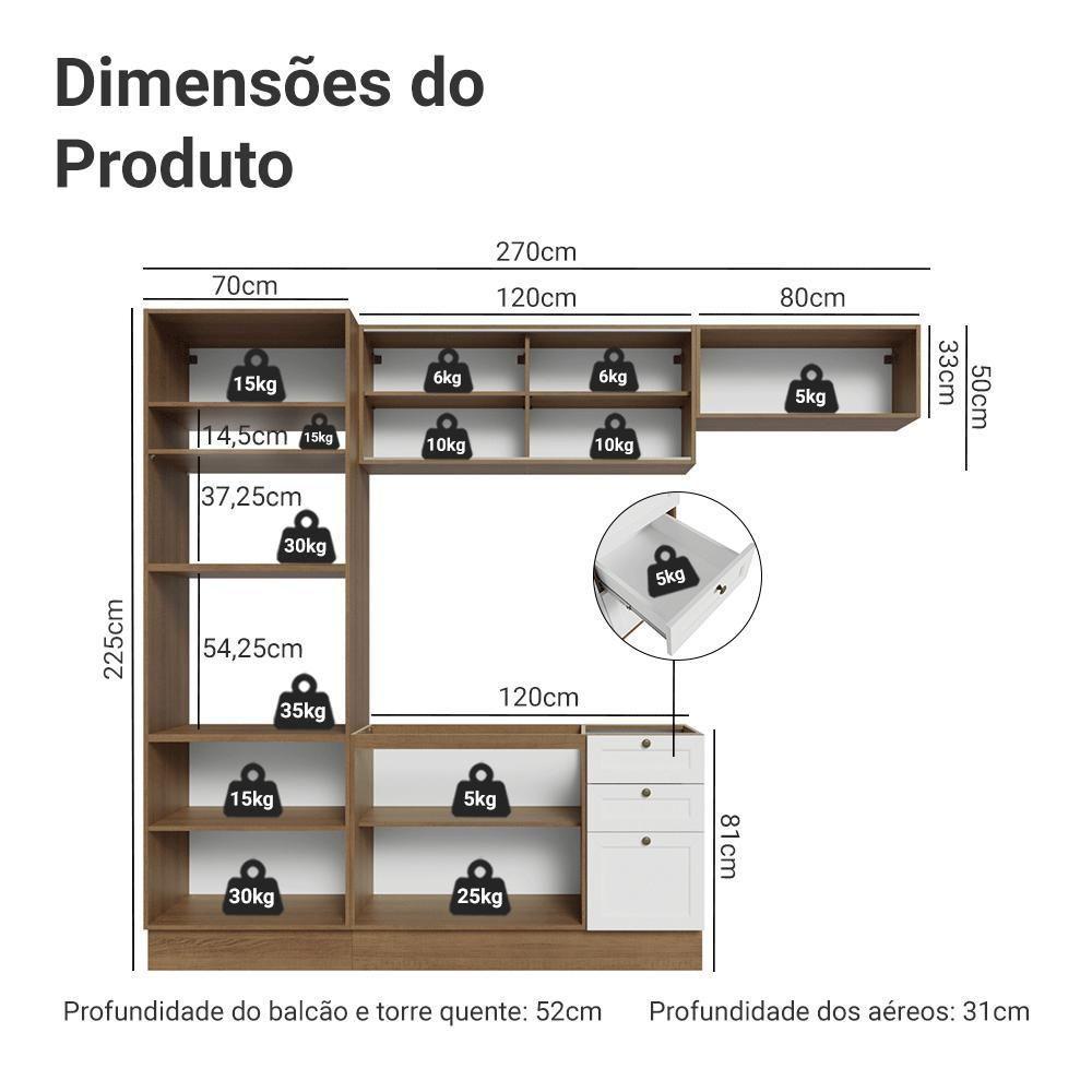 Armário De Cozinha Completa 270 Cm Rustic-branco Vik Madesa 04 Rustic-branco - 3