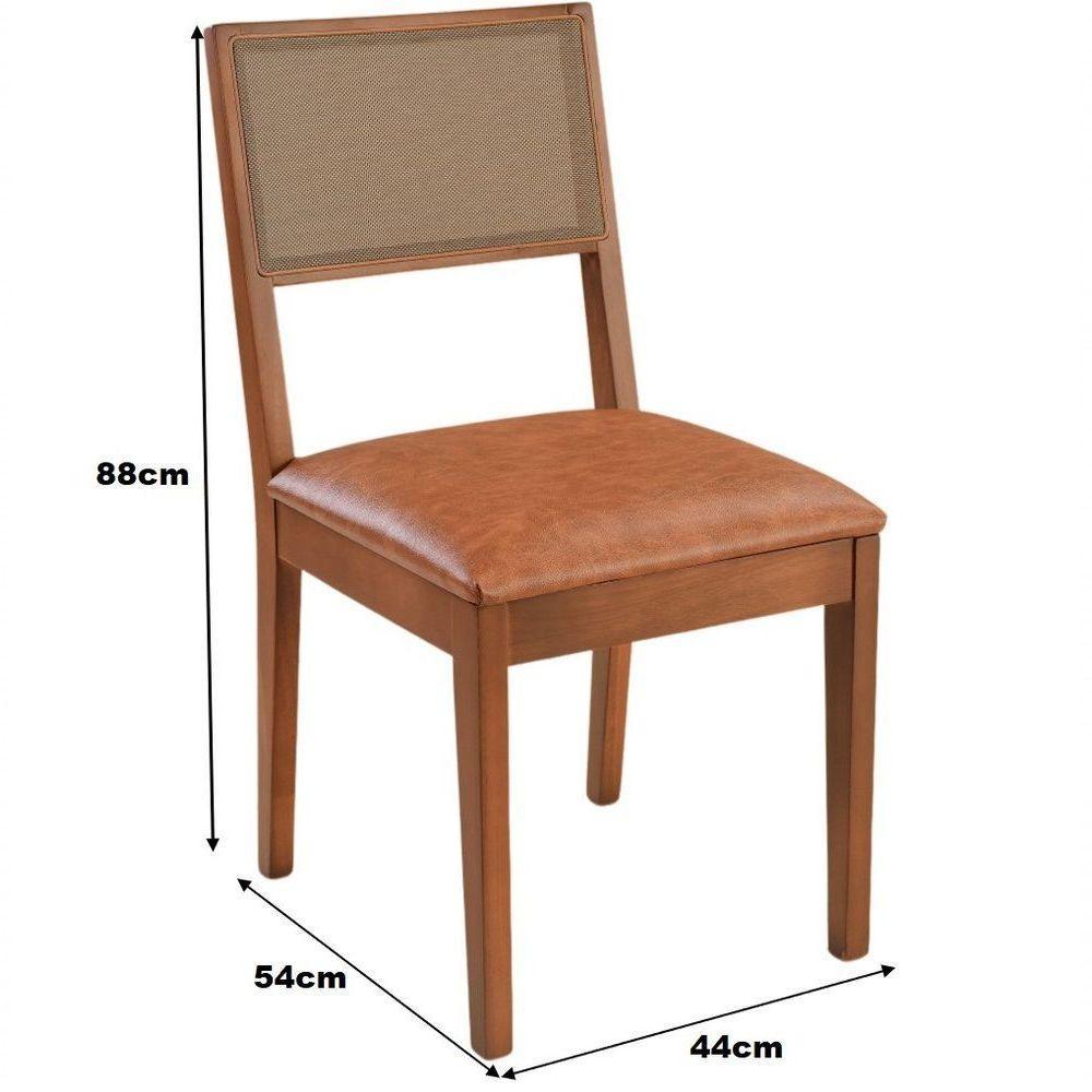 Cadeira Jantar Alice Madeira Maciça Castanho Encosto Tela Sling Marrom Assento Corino Caramelo Mescla - 2