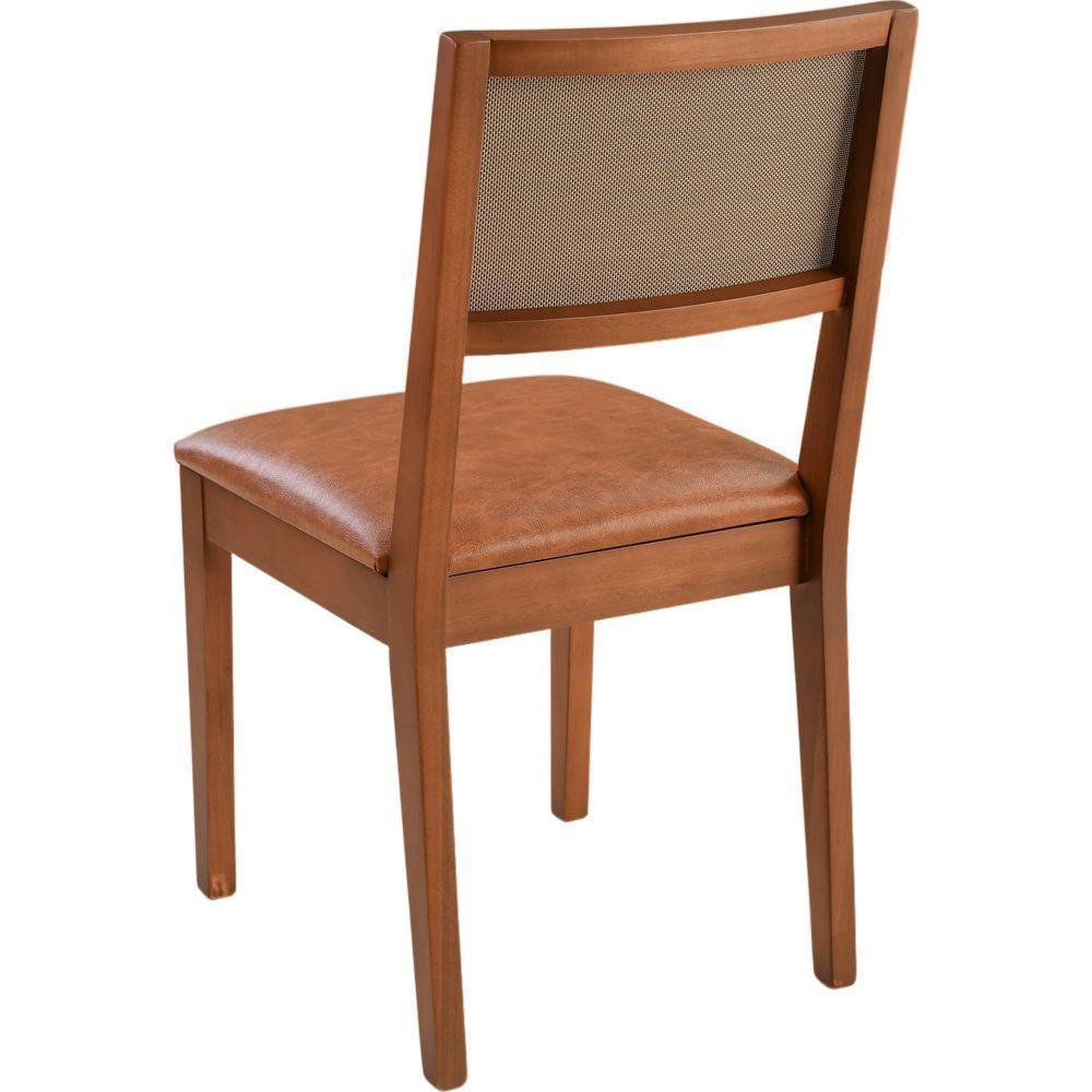 Cadeira Jantar Alice Madeira Maciça Castanho Encosto Tela Sling Marrom Assento Corino Caramelo Mescla - 5