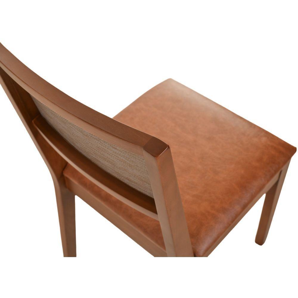 Cadeira Jantar Alice Madeira Maciça Castanho Encosto Tela Sling Marrom Assento Corino Caramelo Mescla - 6