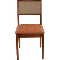 Cadeira Jantar Alice Madeira Maciça Castanho Encosto Tela Sling Marrom Assento Corino Caramelo Mescla - 3