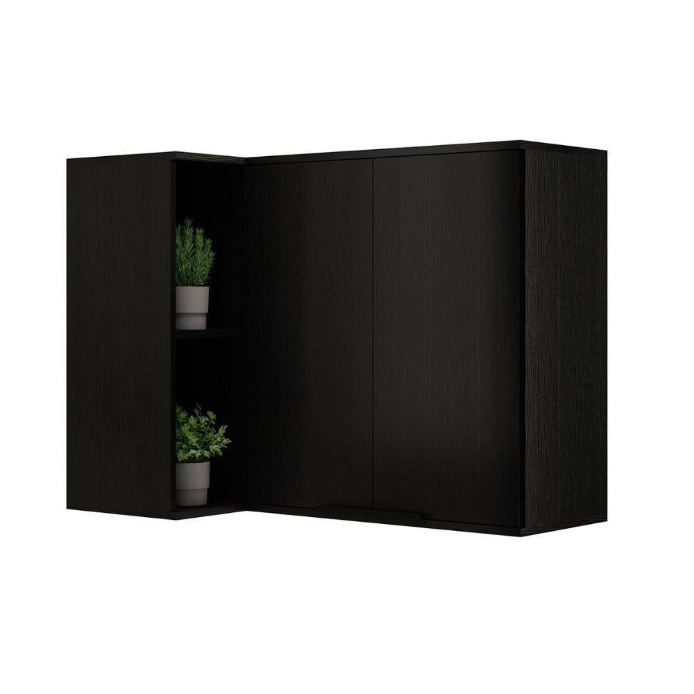 Armário Aéreo Cozinha Modulado Alpha 2505 Canto Reto C- 2 Portas 94cm Preto - Carraro - 1