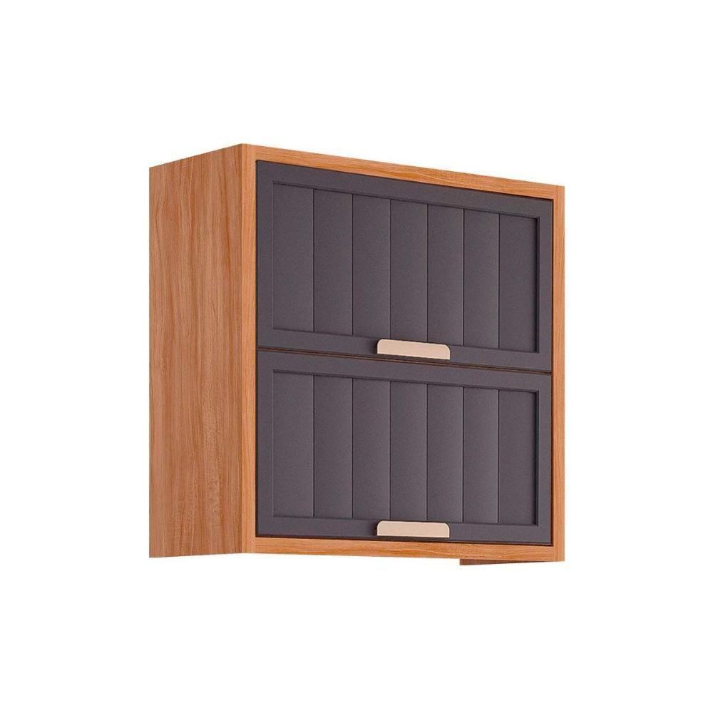 Armário De Geladeira P- Cozinha Estela C- 2 Portas Basculantes Ripada 80 Cm Cinamomo-titanium - Mgm - 1