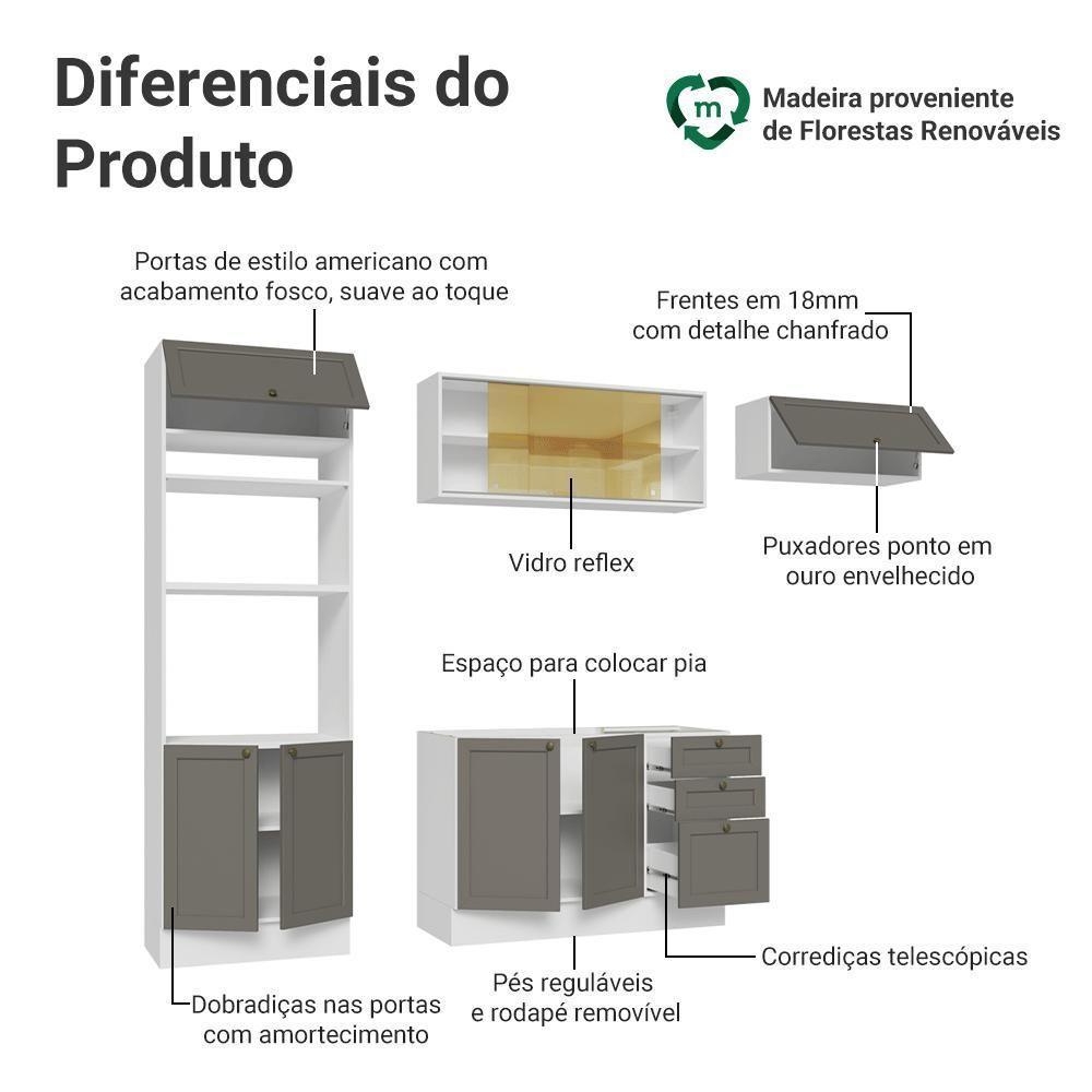 Armário De Cozinha Completa 270 Cm Branco-cinza Vik Madesa 04 Branco-cinza - 4