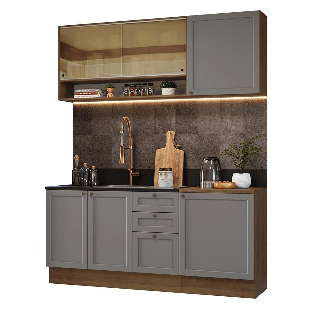 Armário De Cozinha Compacta 180 Cm Rustic-cinza Vik Madesa 04 Rustic-cinza - 2