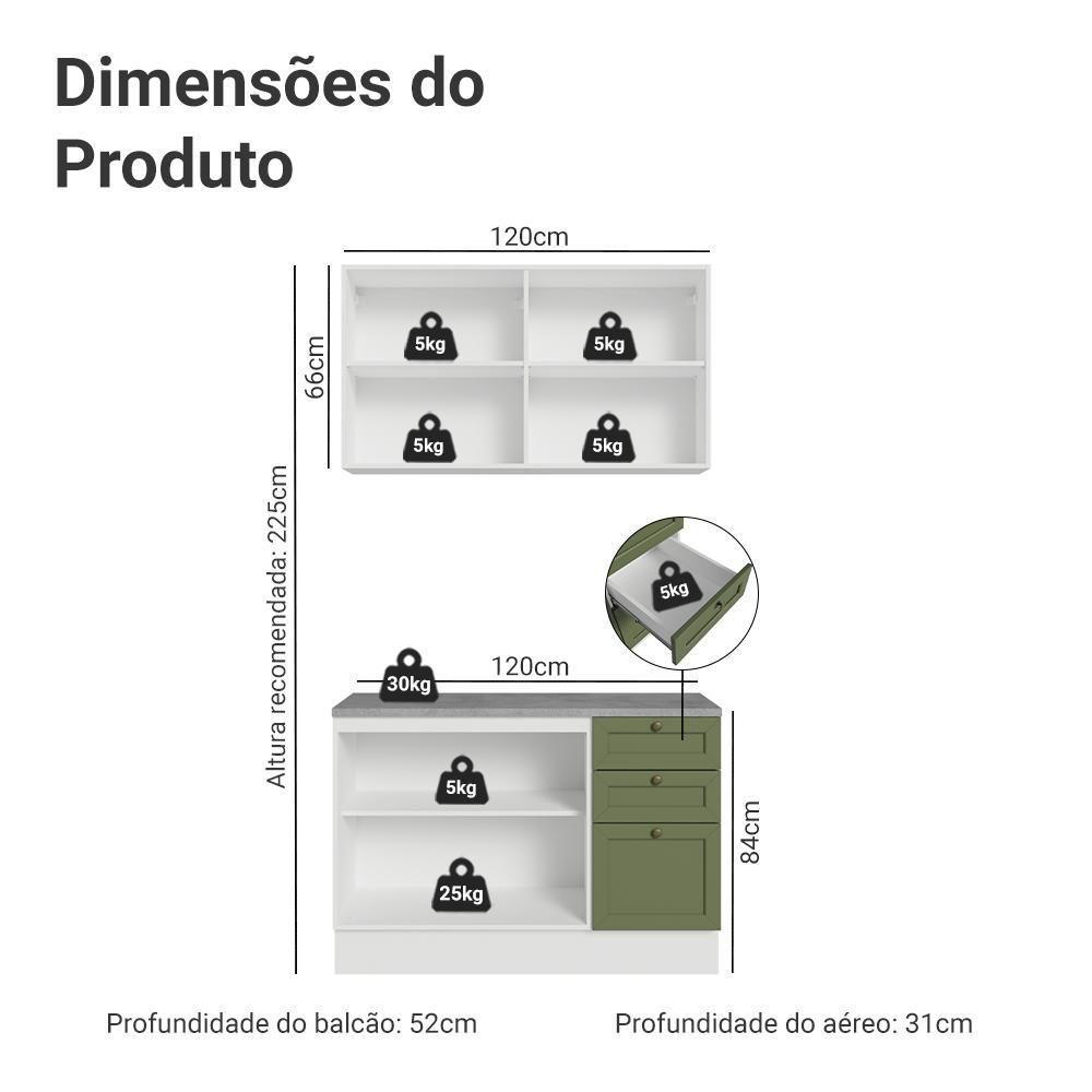 Armário De Cozinha Compacta 120 Cm Branco-verde Vik Madesa 01 Branco-verde - 3