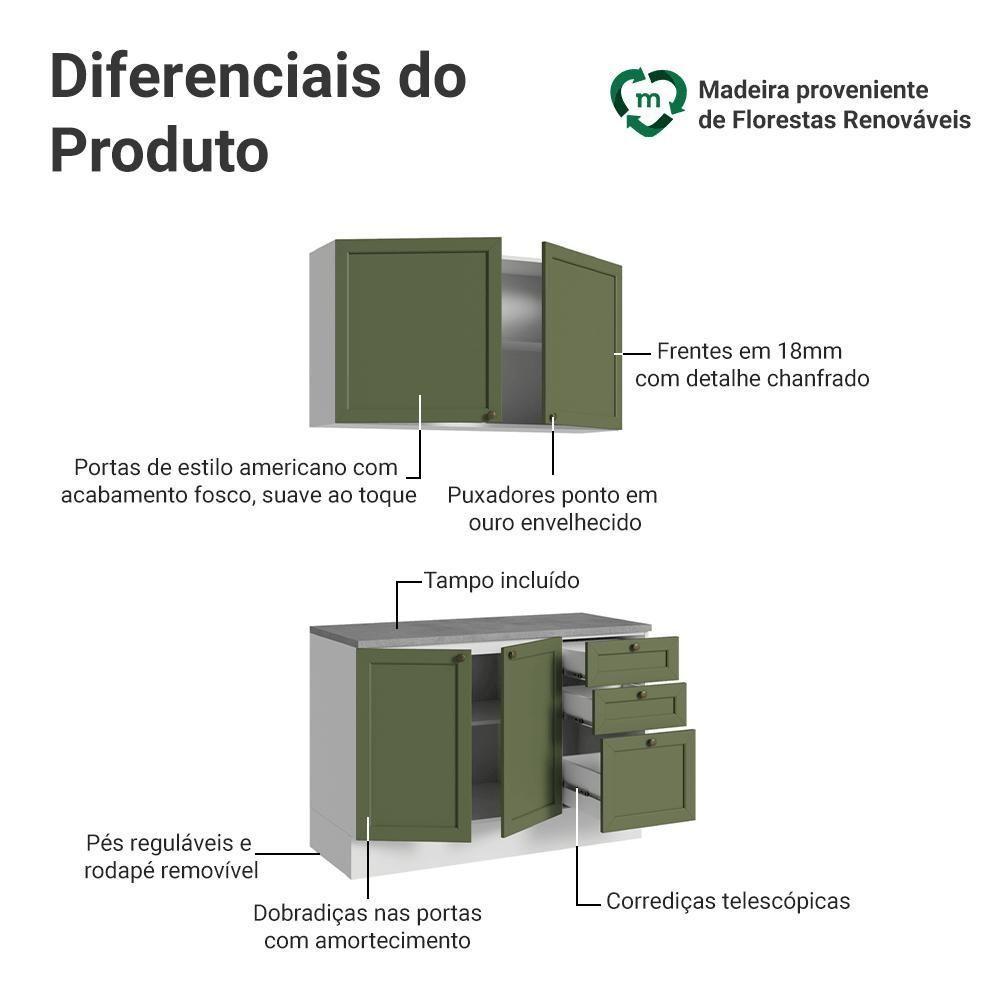 Armário De Cozinha Compacta 120 Cm Branco-verde Vik Madesa 01 Branco-verde - 4