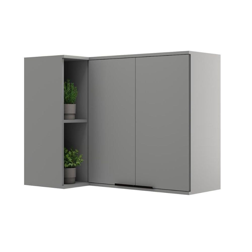 Armário Aéreo Cozinha Modulado Alpha 2505 Canto Reto C- 2 Portas 94cm Cinza - Carraro - 1