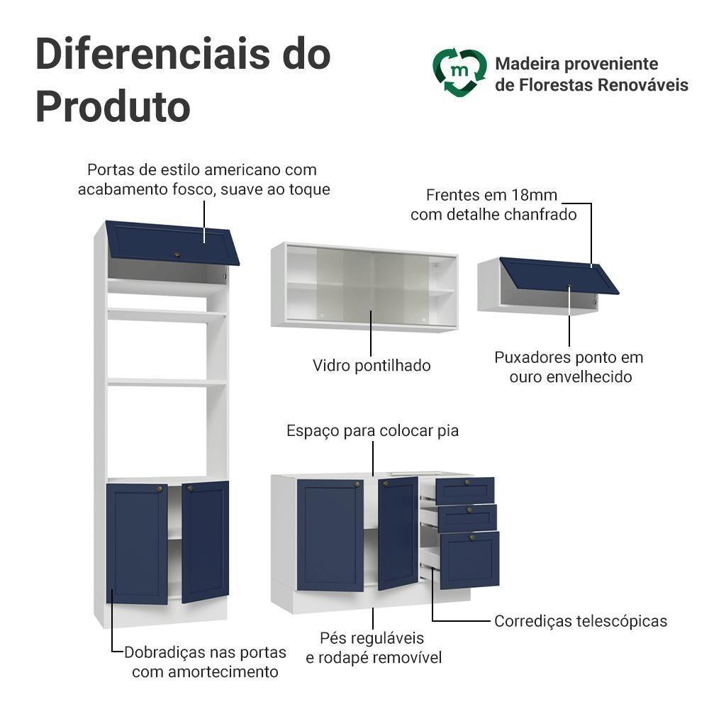 Armário De Cozinha Completa 270 Cm Branco-azul Vik Madesa 03 Branco-azul - 4