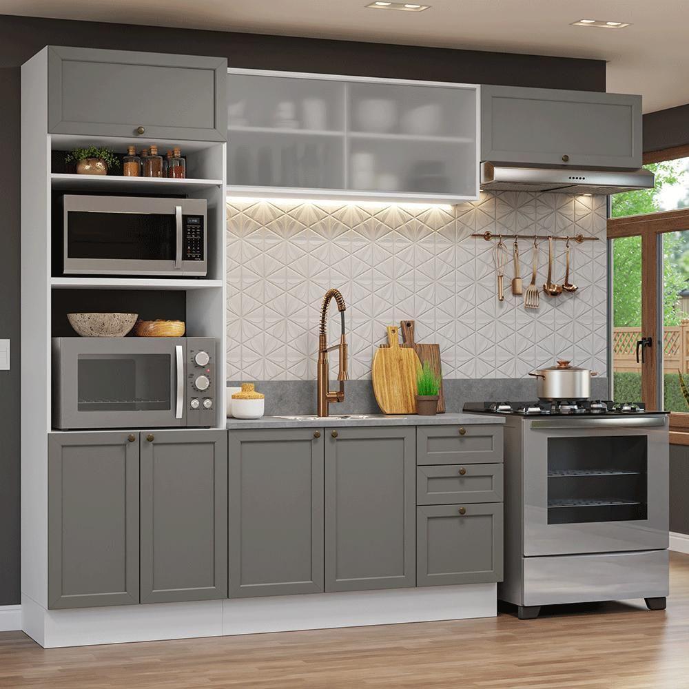 Armário De Cozinha Completa 270 Cm Branco-cinza Vik Madesa 03 Branco-cinza - 1