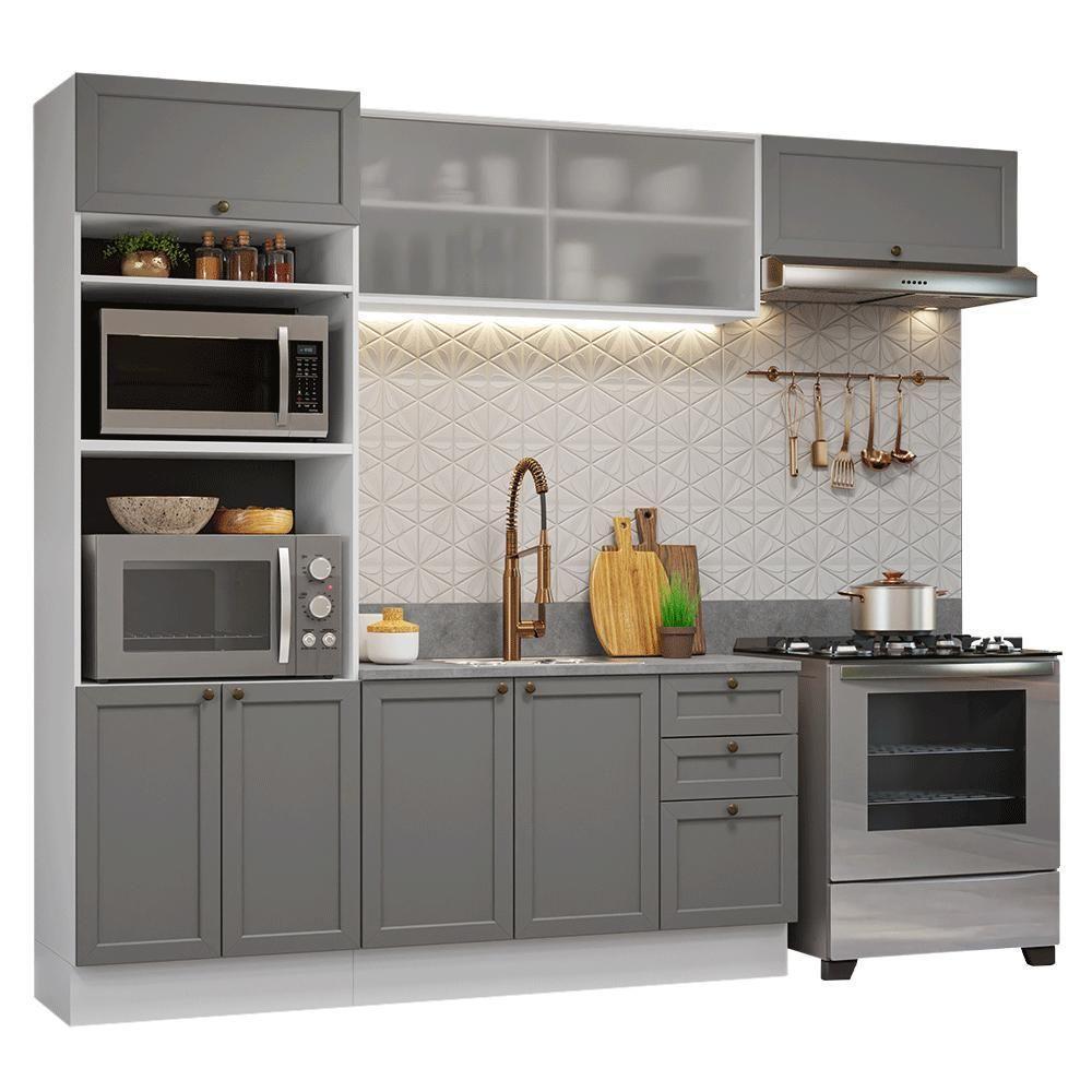 Armário De Cozinha Completa 270 Cm Branco-cinza Vik Madesa 03 Branco-cinza - 2