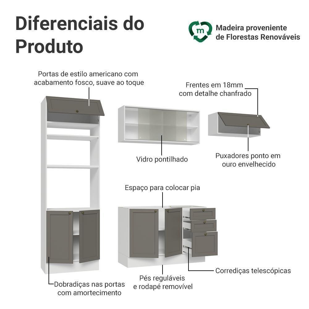 Armário De Cozinha Completa 270 Cm Branco-cinza Vik Madesa 03 Branco-cinza - 4