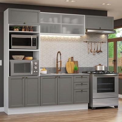 Armário de Cozinha Completa Vik 8 Portas 3 Gavetas MDF 270 cm Branco-cinza Texturizado